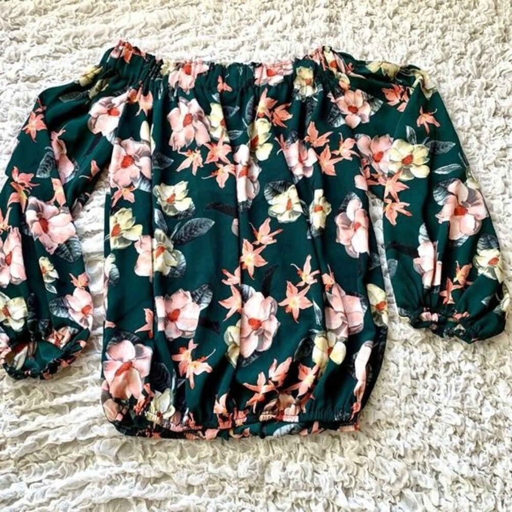 Philosophy Green top women Floral Off The Shoulder Blouse size XS